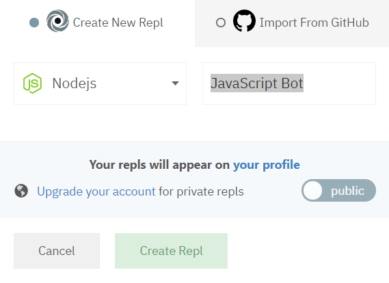 创建新的 Nodejs Repl