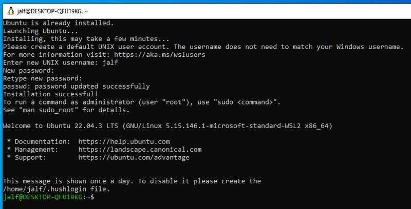 Consola linux lista para empezar a trabajar