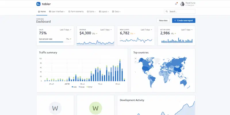 Tabler Dashboard - 开源且免费的管理面板。