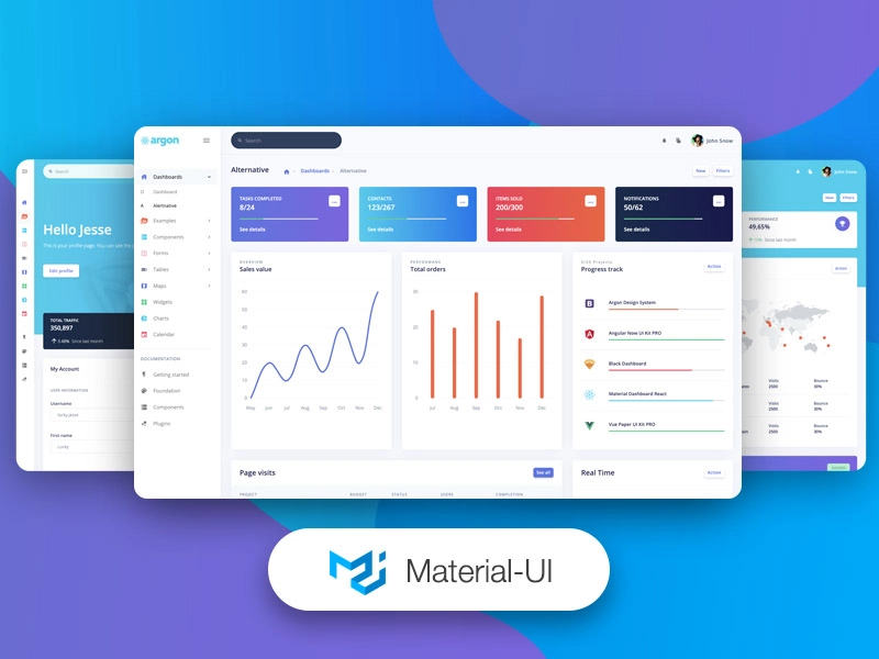Argon Dashboard Material-UI - React 和 Material UI 的开源仪表板模板。