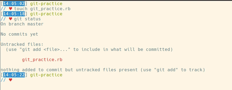 触摸 git_practice.rb，然后触摸 git status