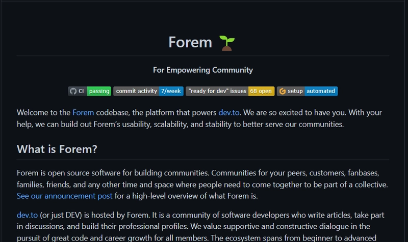 GitHub 仓库 - forem/forem