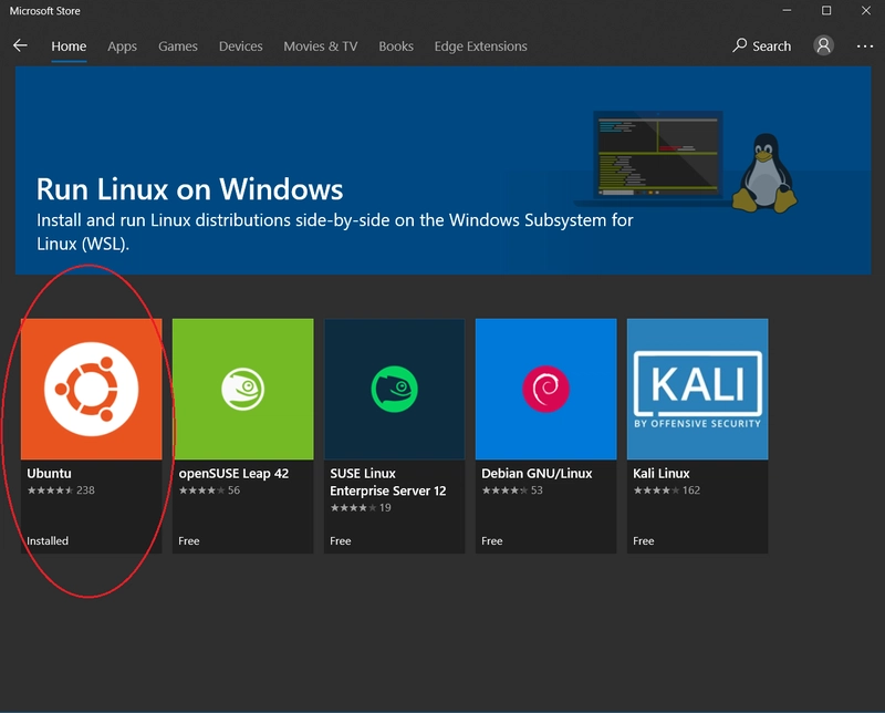 微软商店中的 Ubuntu 选择