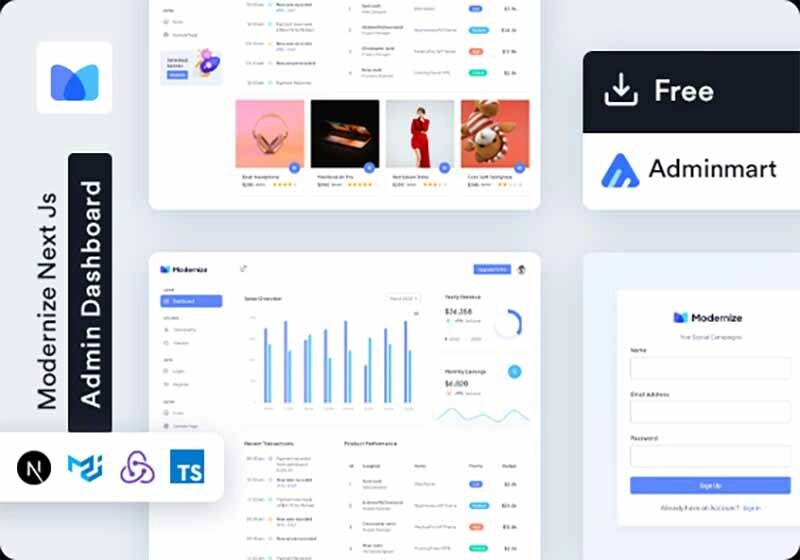 Modernize NextJS 是一个免费模板,它拥有开发出色的 Web 应用程序所需的一切 - 由 AdminMart 精心制作。
