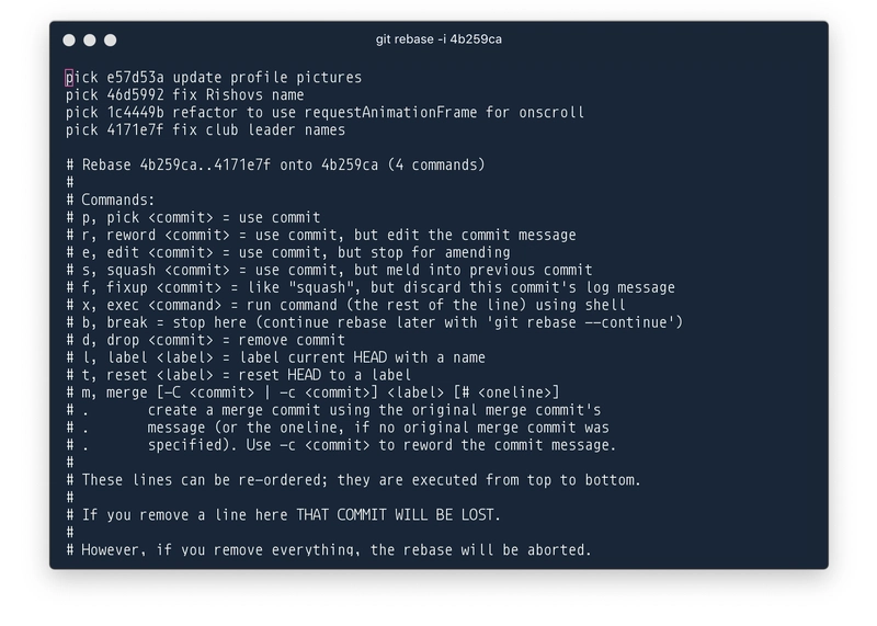 git interactive rebase 示例输出