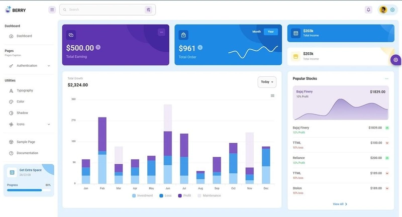 开源仪表板 - React Berry Dashboard