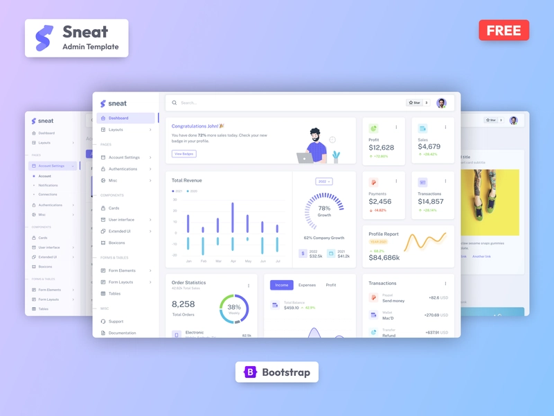 简洁免费的 Bootstrap 5 HTML 管理后台模板