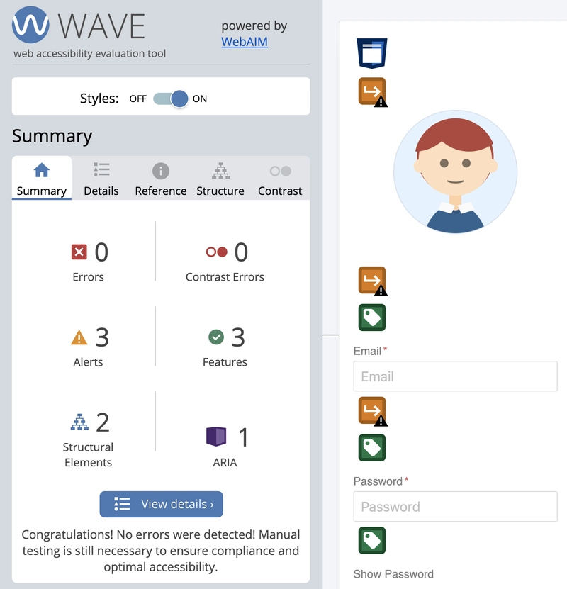运行 WebAIM Wave 的结果