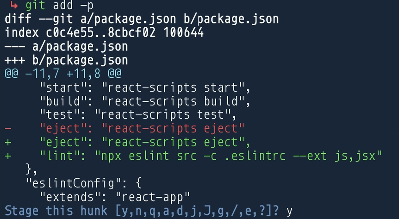 git add -p 的示例输出