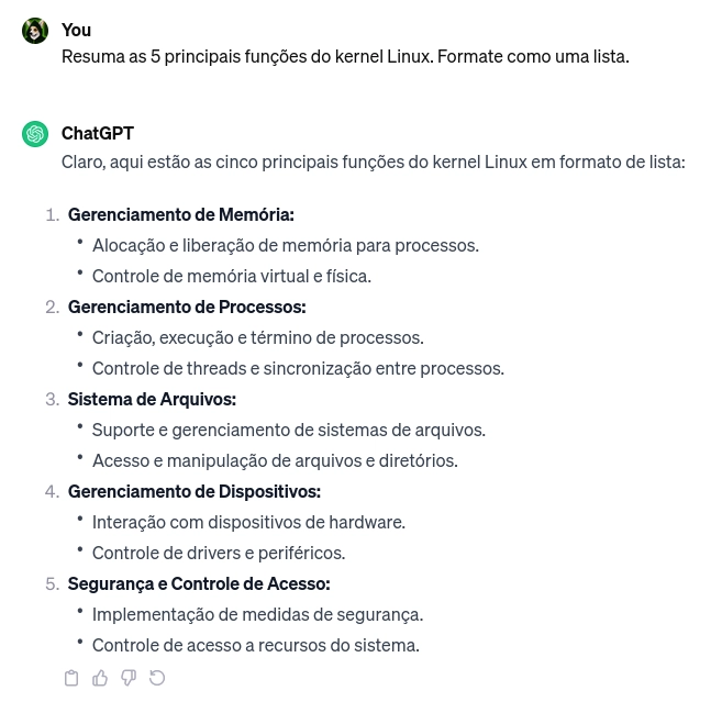 提示 no ChatGPT 继续作为 Linux 内核的 5 个原理，格式如下