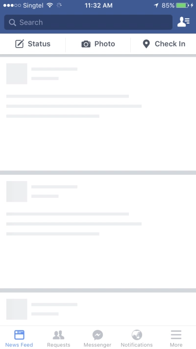 空的 Facebook，带有框架 UI