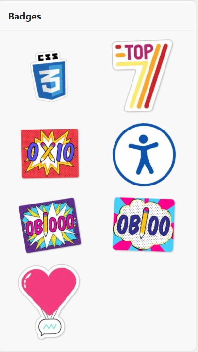 获得的徽章：CSS3、前 7 名、连续 4 周、连续 8 周、连续 16 周、可访问性、最受欢迎评论