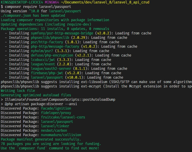 安装 Laravel/passport