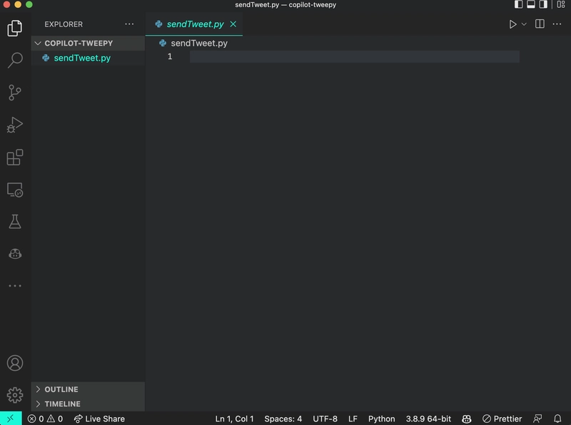 名为 sendTweet.py 的空白文件