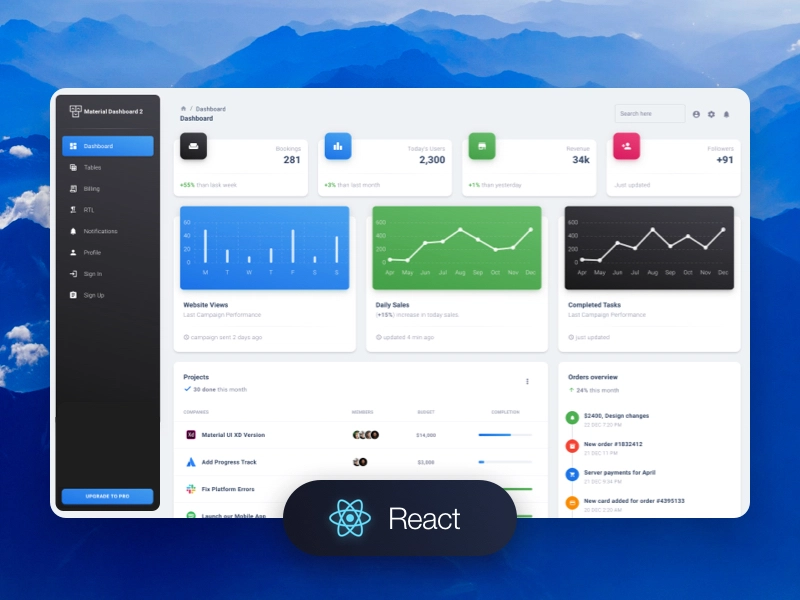 Material Dashboard 2 React - 免费 React 模板。