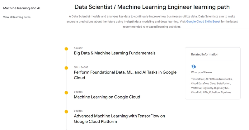 谷歌学习路径上的数据科学家/机器学习工程师学习路径