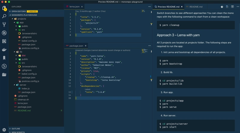 用纱线设置 lerna