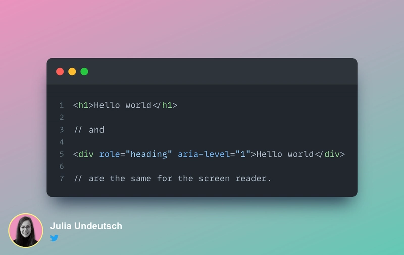 代码示例显示 <h1>Hello world</h1> 和 <div role=