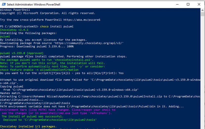 使用 Windows PowerShell 安装 Pulumi