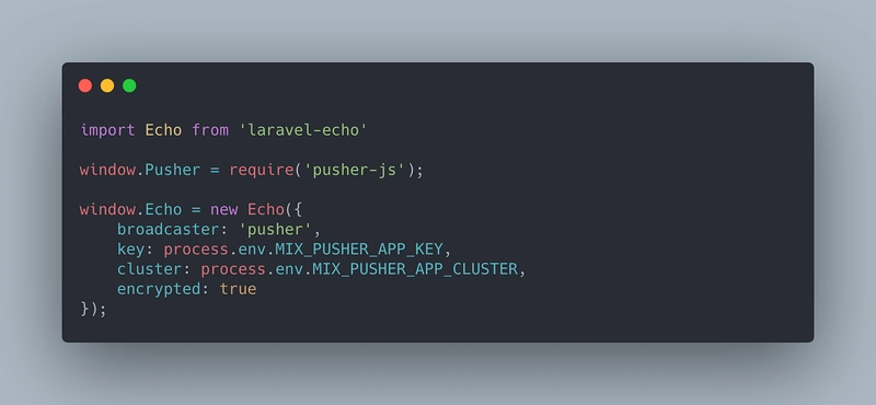 Laravel Echo 在 JavaScript 文件中的代码截图