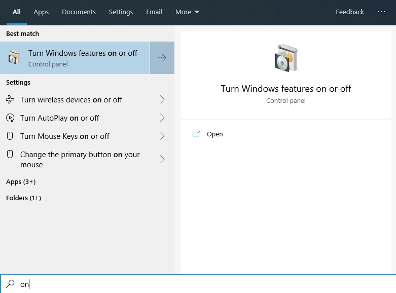 打开或关闭 Windows 功能