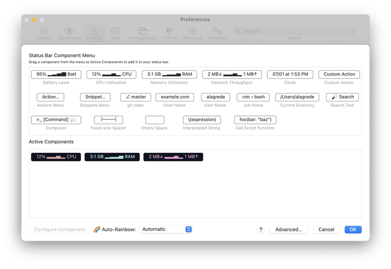 iTerm2 状态栏小部件