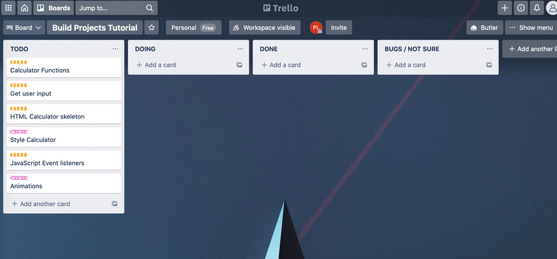 trello 板上有上面列出的待办事项卡片