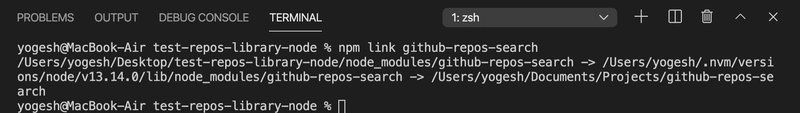 npm link github-repos-search 的输出
