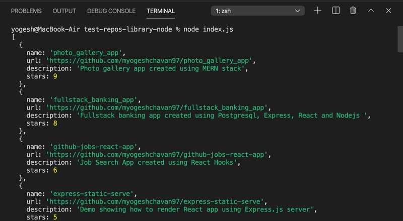 节点 index.js 的输出