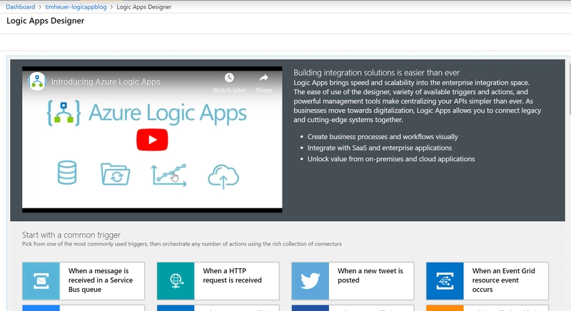 Azure 门户逻辑应用创建过程的屏幕截图