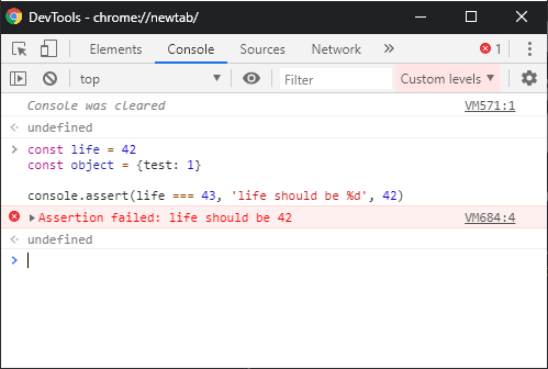 Alt Chrome：console.assert 结果