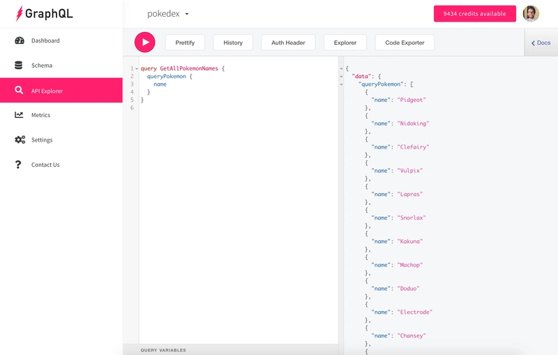 在 API Explorer 中查询所有 Pokémon 名称