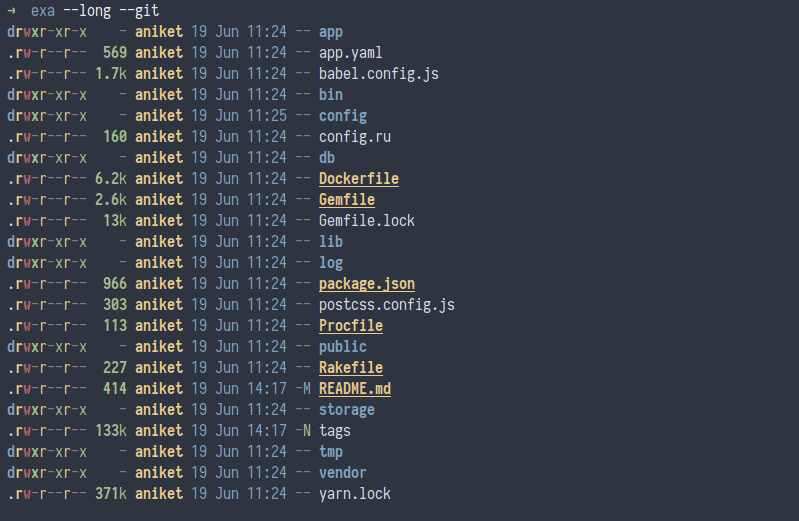 exa 显示 Git 状态