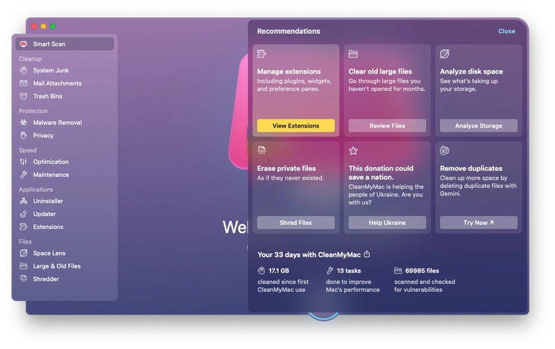 CleanMyMac X 主屏幕