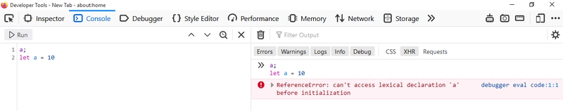 Firefox 开发者工具中显示引用错误