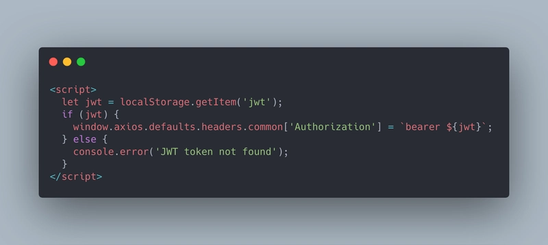 代码截图展示了使用 JWT 的 Vue 模板