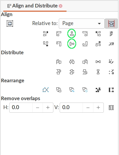 使用 Inkscape 中突出显示的中心对齐按钮对齐和分布选项卡