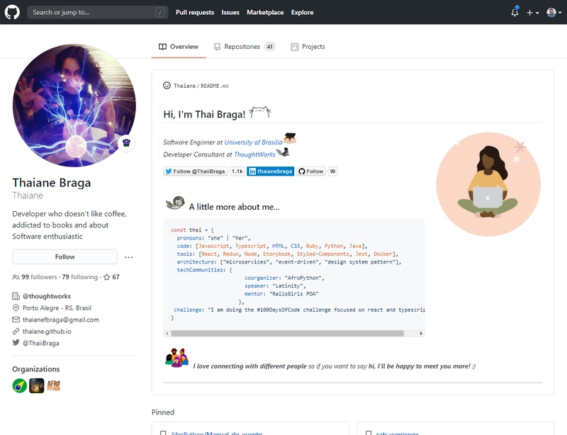 Thaiane 的 GitHub 个人资料截图