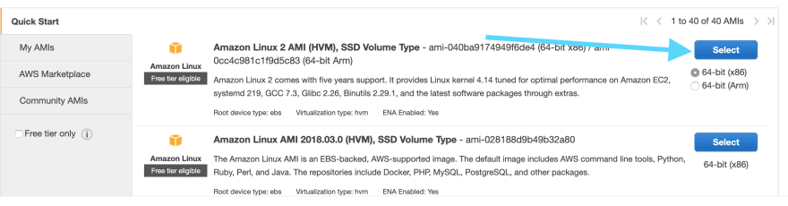 选择 Amazon Linux 2 AMI