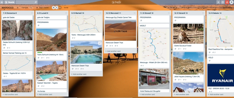 我上次假期的 Trello 看板