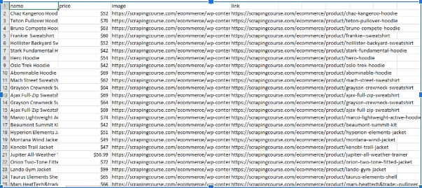 生成的 CSV 快照