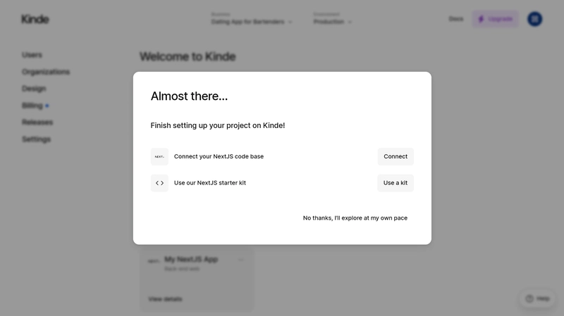 演示如何将 next.js 应用连接到 Kinde