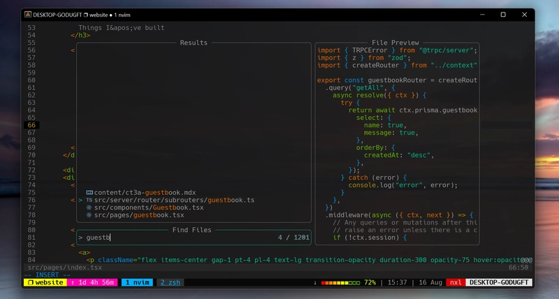 Neovim 中望远镜文件查找器的屏幕截图