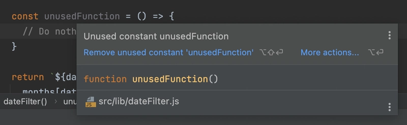 WebStorm 中未使用的函数