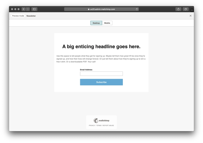 Mailchimp 上的示例登陆页面