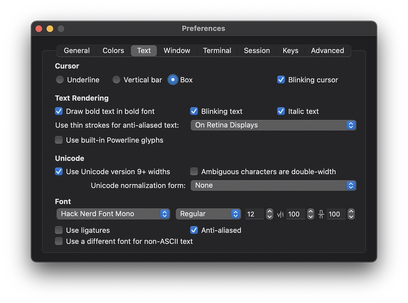 iTerm 偏好设置