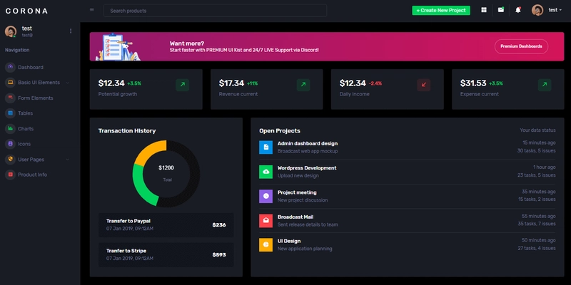 Flask Dashboard Corona Dark - 由 AppSeed 提供的开源模板项目。
