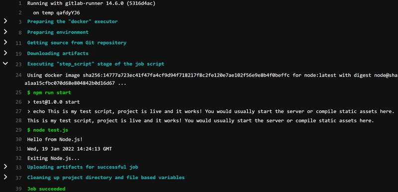 gitlab 上的管道输出