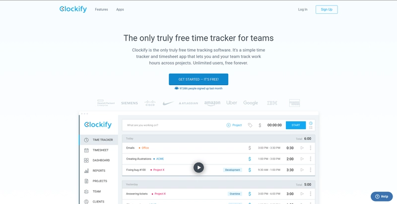 Clockify 登陆页面