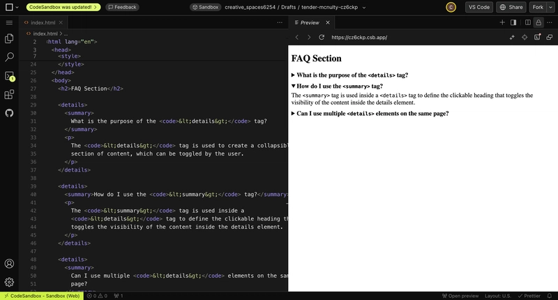 HTML 详细信息和摘要标签示例